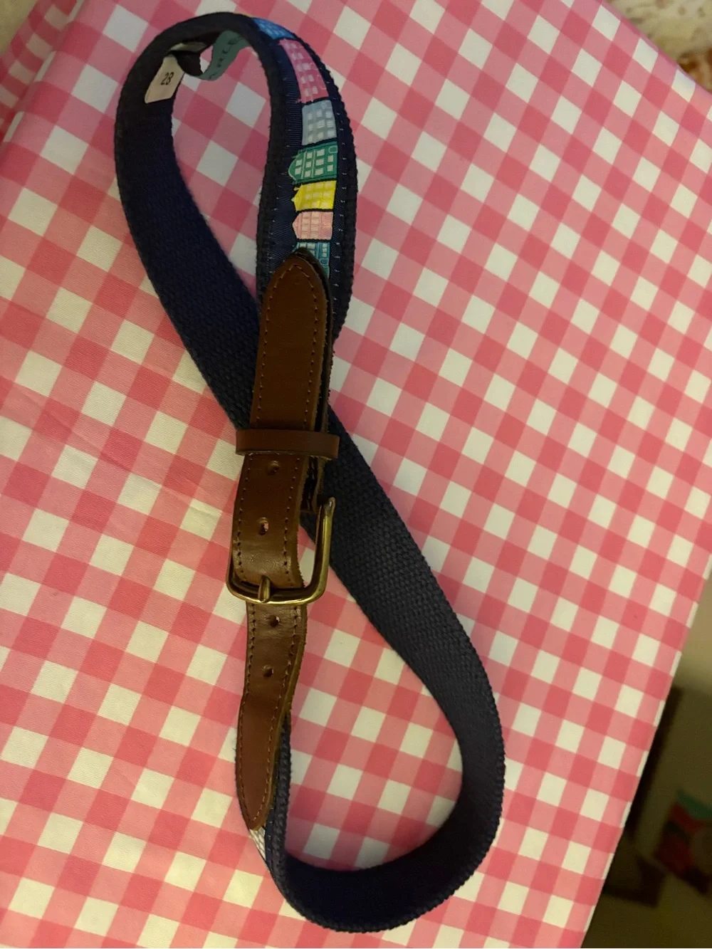 Kids Navy Belt with Colorful House Embroidery